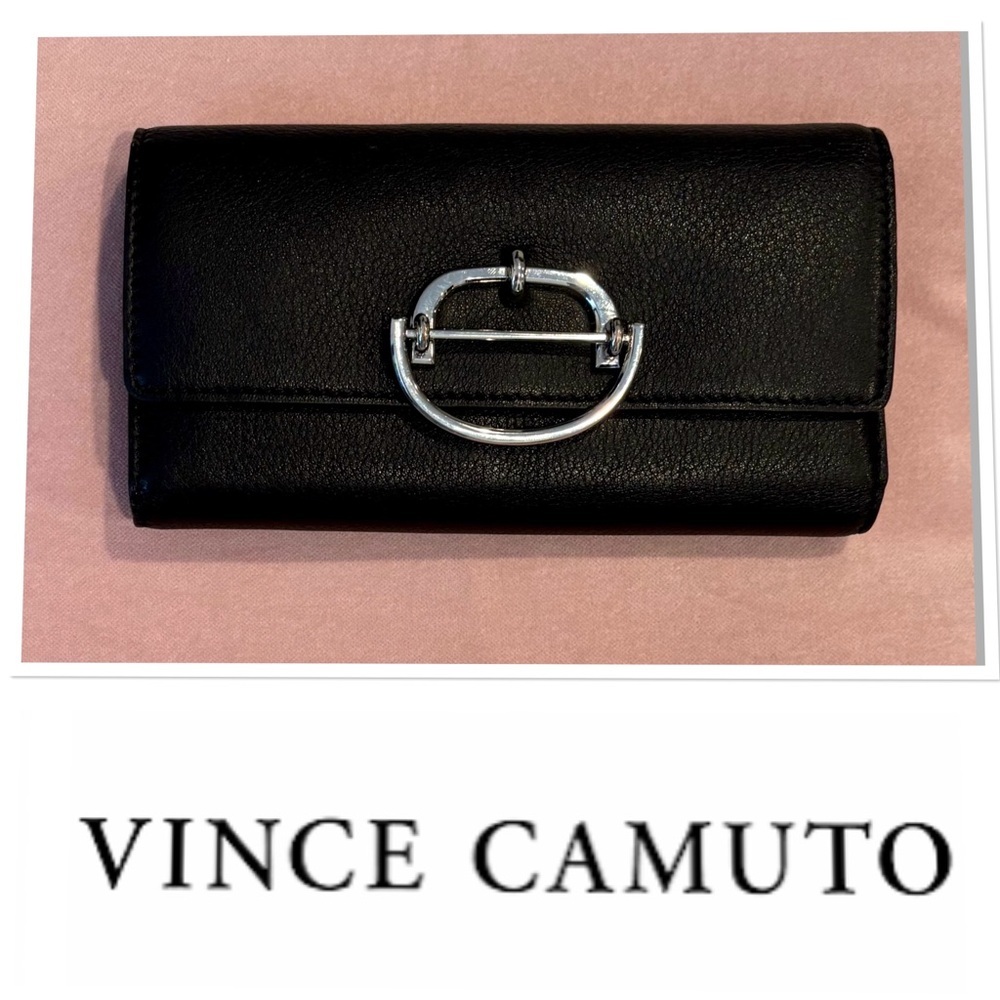 Vince Camuto Black Leather Trifold Wallet